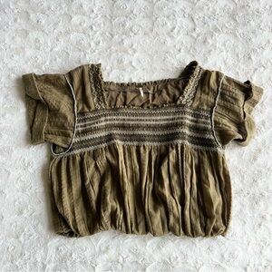 Free People Blouse Shirt Womens Small Green Wandering Skies Embroidered Boho SS